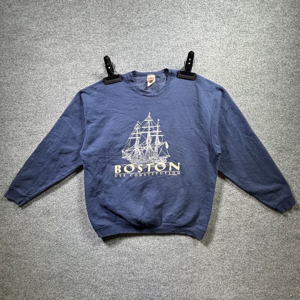 Vintage Fruit of the Loom Sweatshirt Mens 2XL Navy Boston USS Constitution 90s - Picture 1 of 10